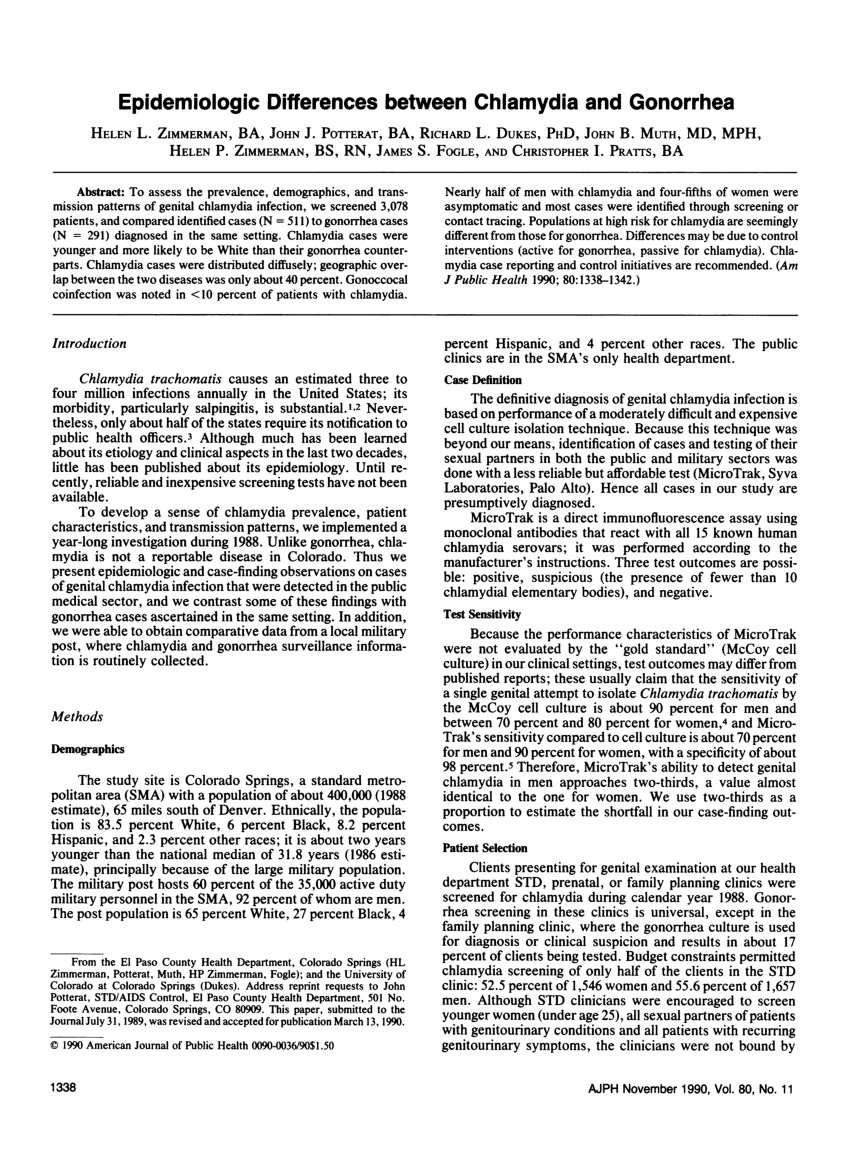 (PDF) Epidemiologic differences between Chlamydia and ...